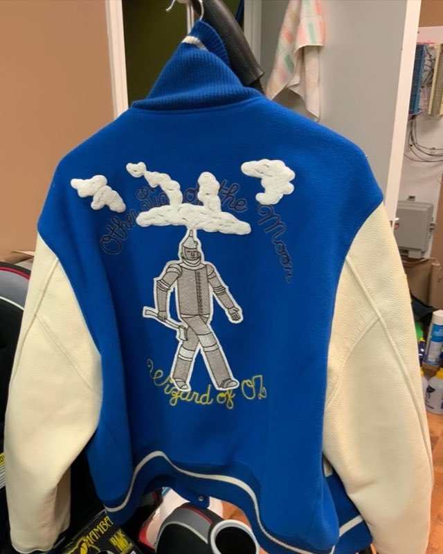 Custom embroidered varsity jacket made at the shop